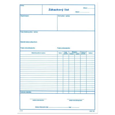 162 Zákazkový list A4 servisný list